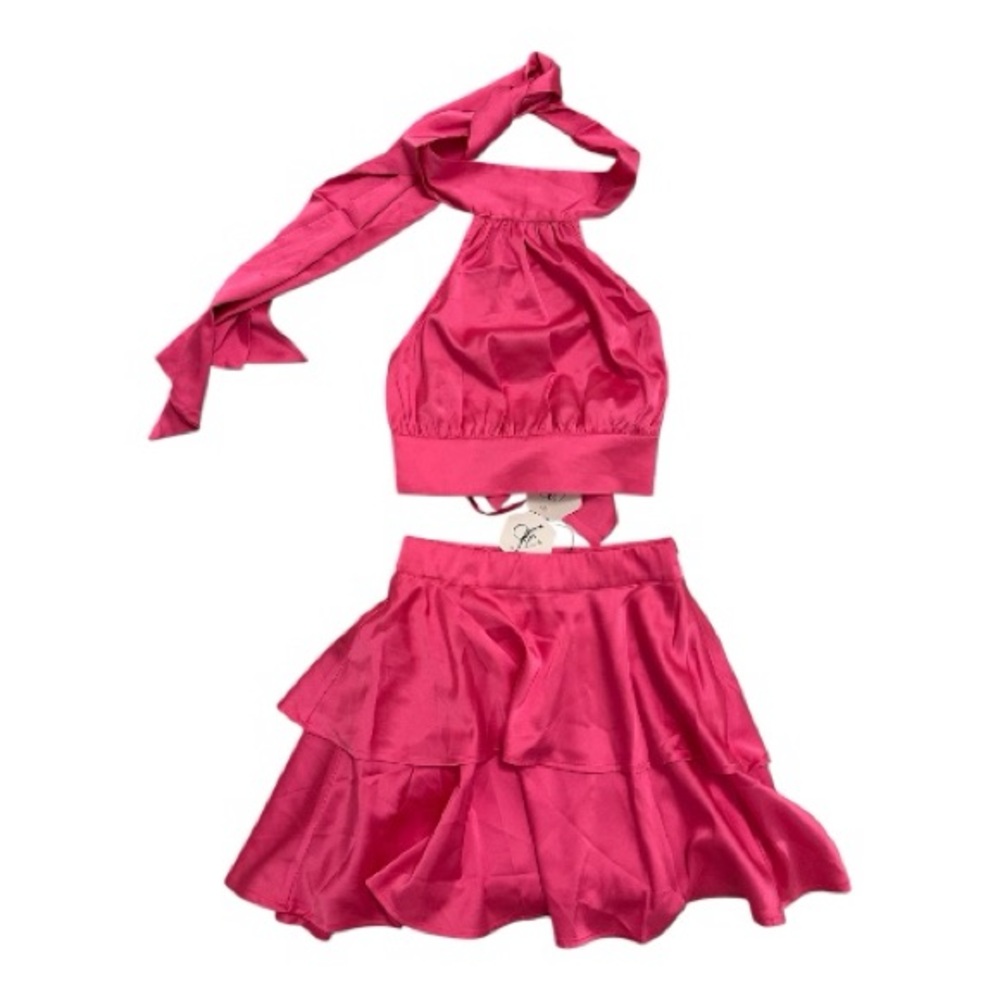 OW Collection-Eloise Halter Top and Mini Skirt Set Hot Pink sz XS